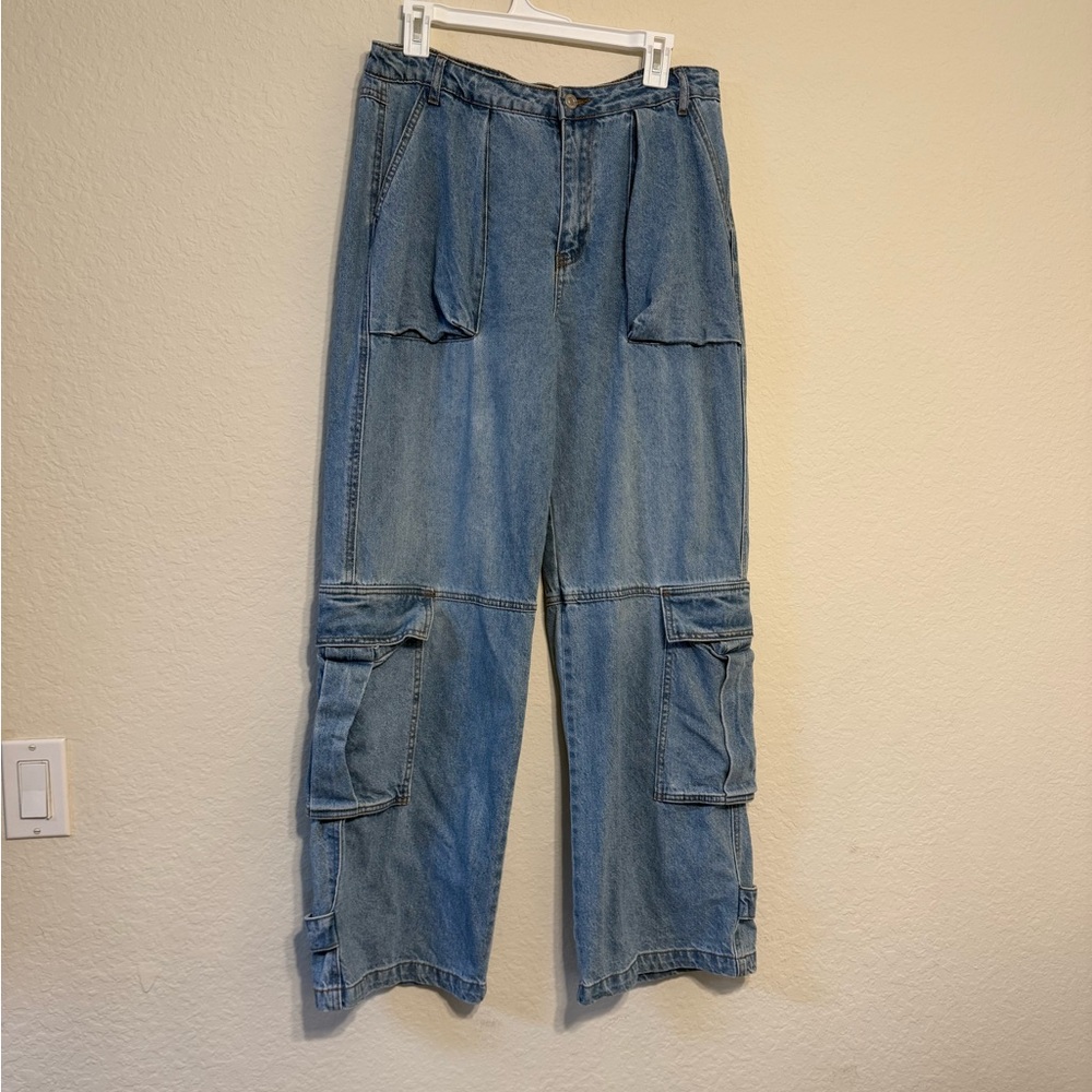 Blue Denim Cargo Pants, Size 29